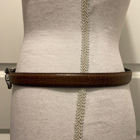 Vicenza Embossed Leather Belt in Brown with Silver Reptile Buckle main image 8